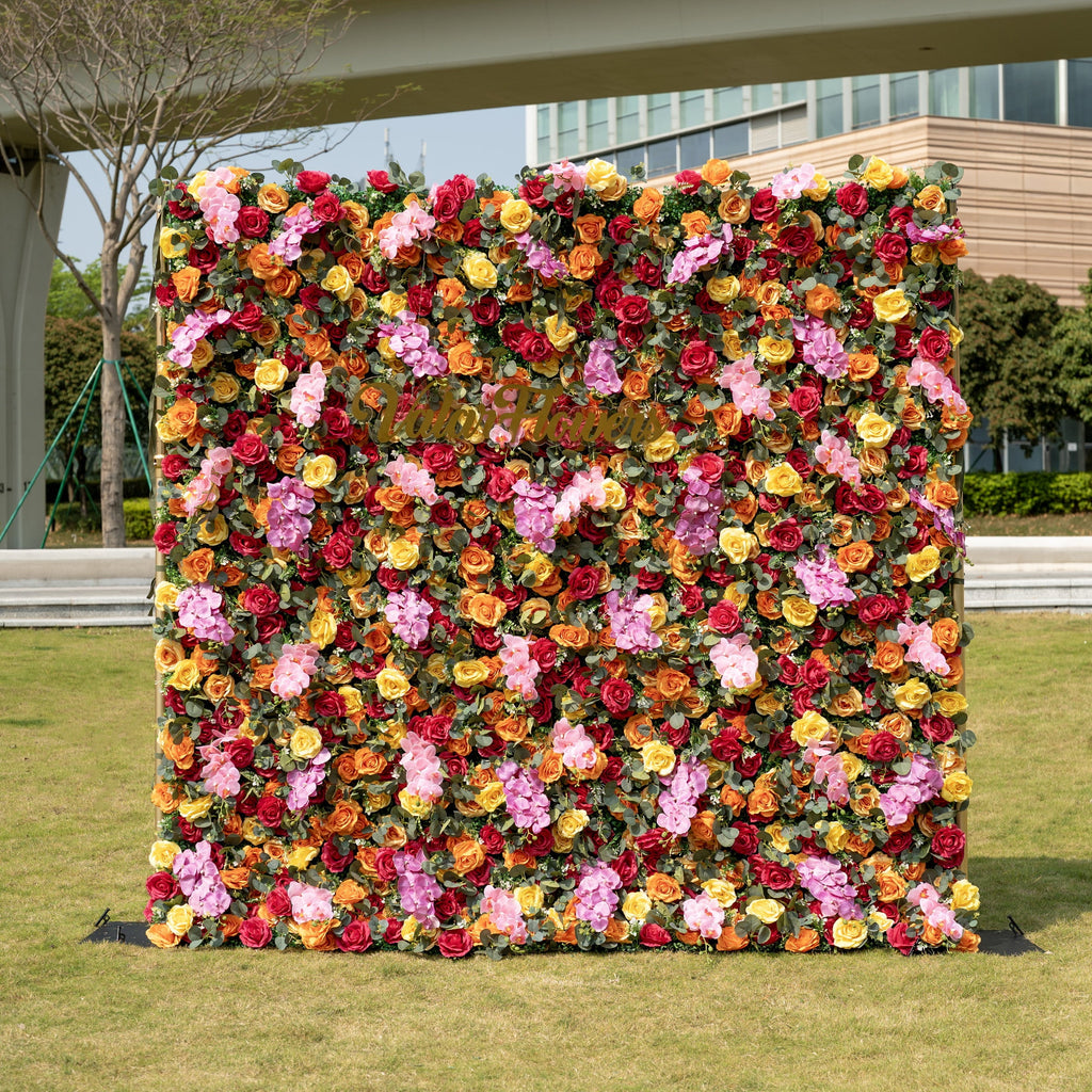 ValarFlowers Red Orange Yellow Artificial Flower Wall Backdrop for Wedding & Event Decor VF-308