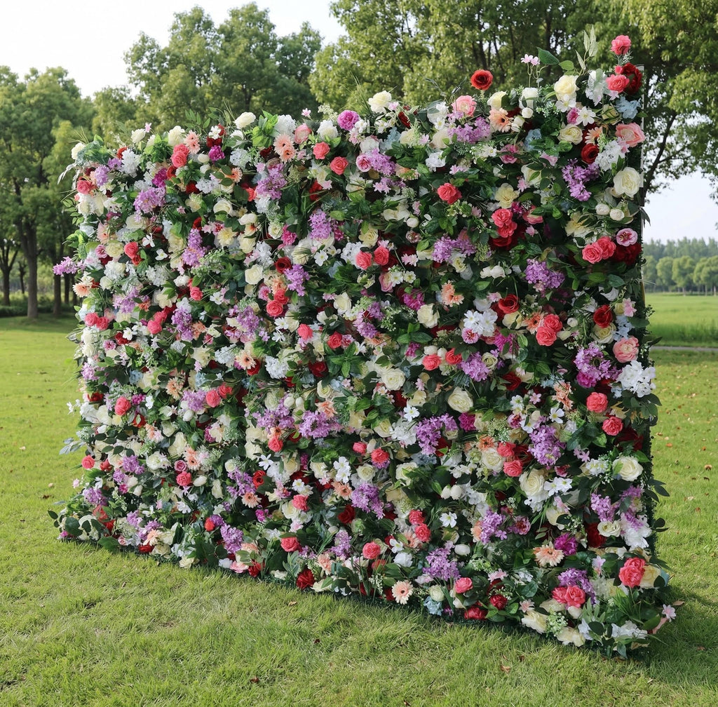 ValarFlowers Green Red Pink Artificial Flower Wall Backdrop for Wedding & Event Decor VF-370