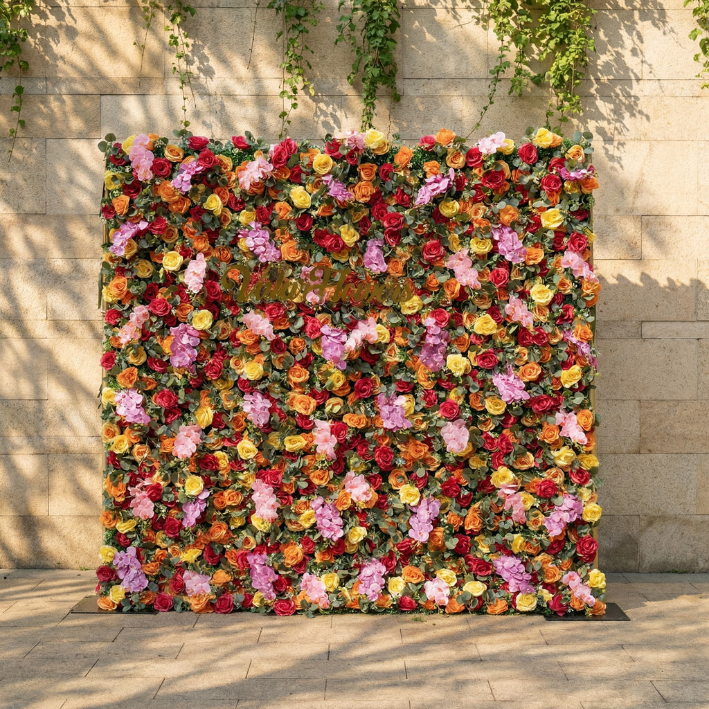 ValarFlowers Red Orange Yellow Artificial Flower Wall Backdrop for Wedding & Event Decor VF-308