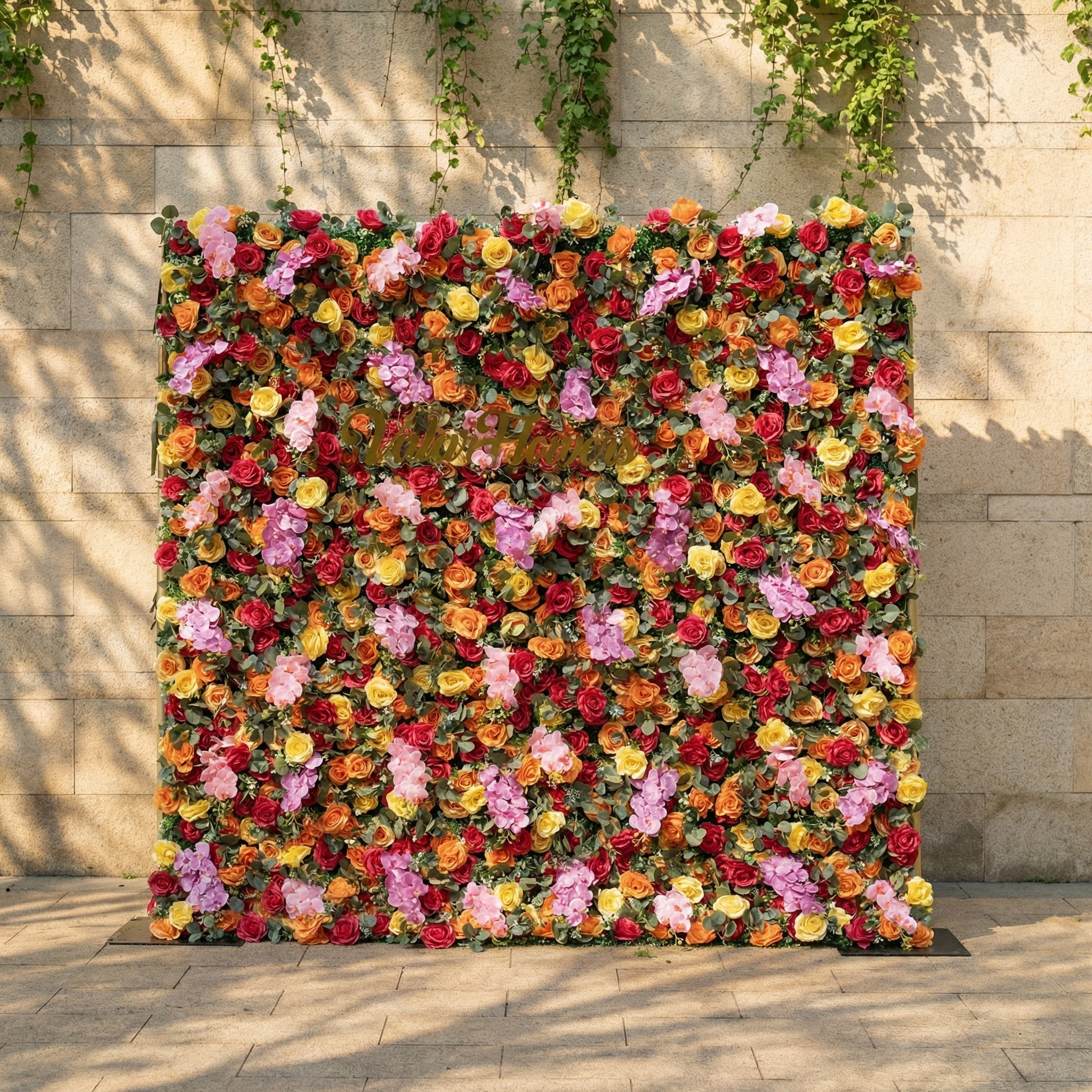 ValarFlowers Red Orange Yellow Artificial Flower Wall Backdrop for Wedding & Event Decor VF-308