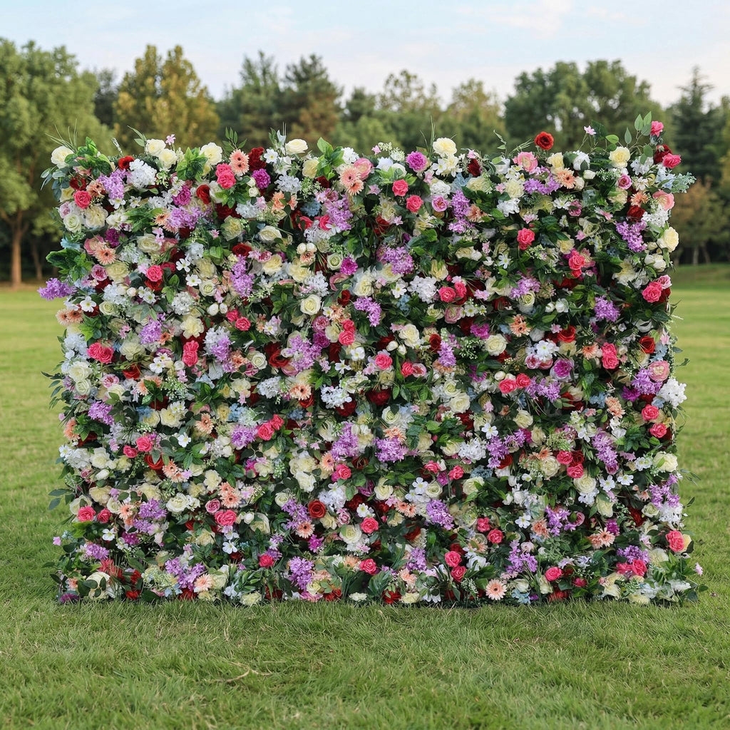 ValarFlowers Green Red Pink Artificial Flower Wall Backdrop for Wedding & Event Decor VF-370