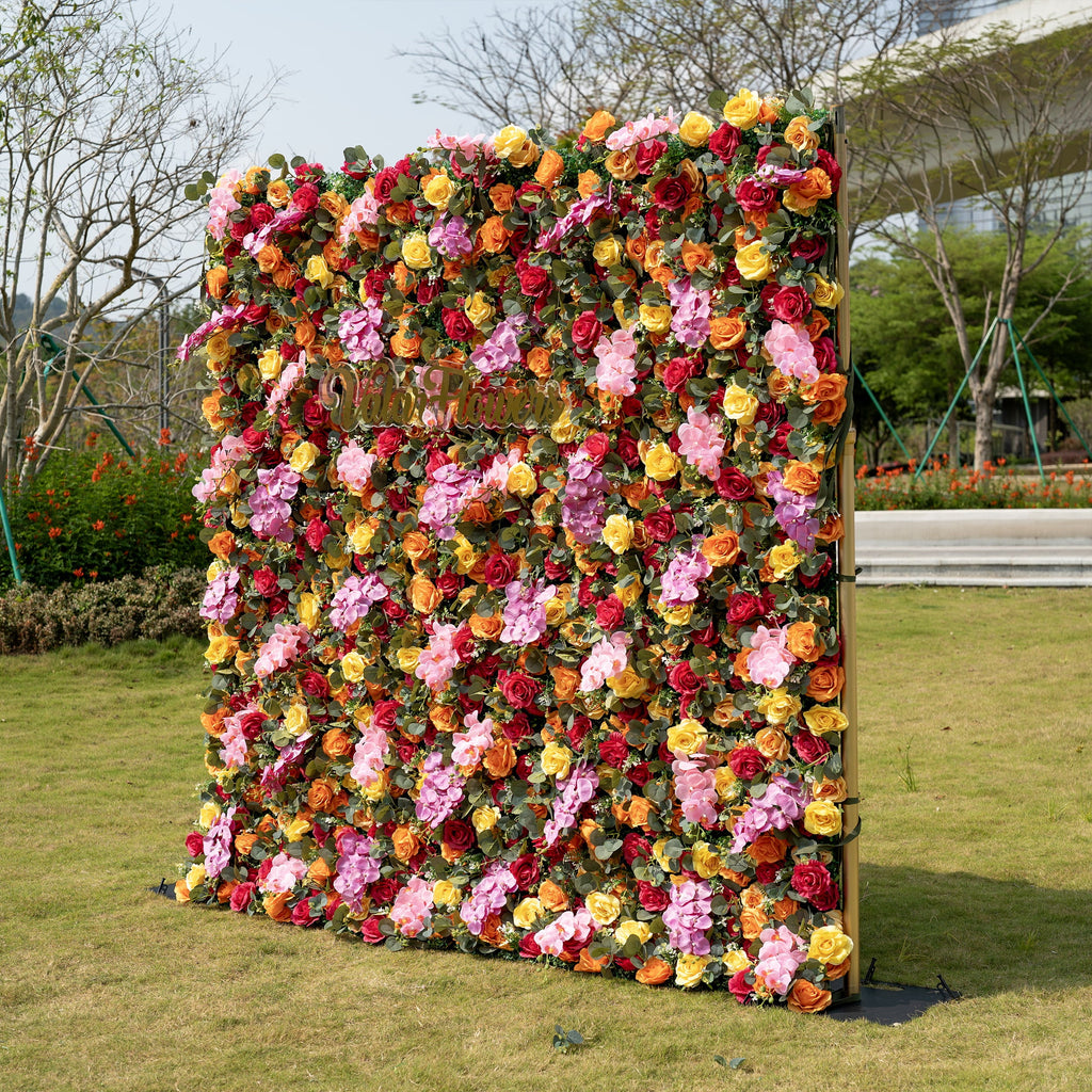 ValarFlowers Red Orange Yellow Artificial Flower Wall Backdrop for Wedding & Event Decor VF-308
