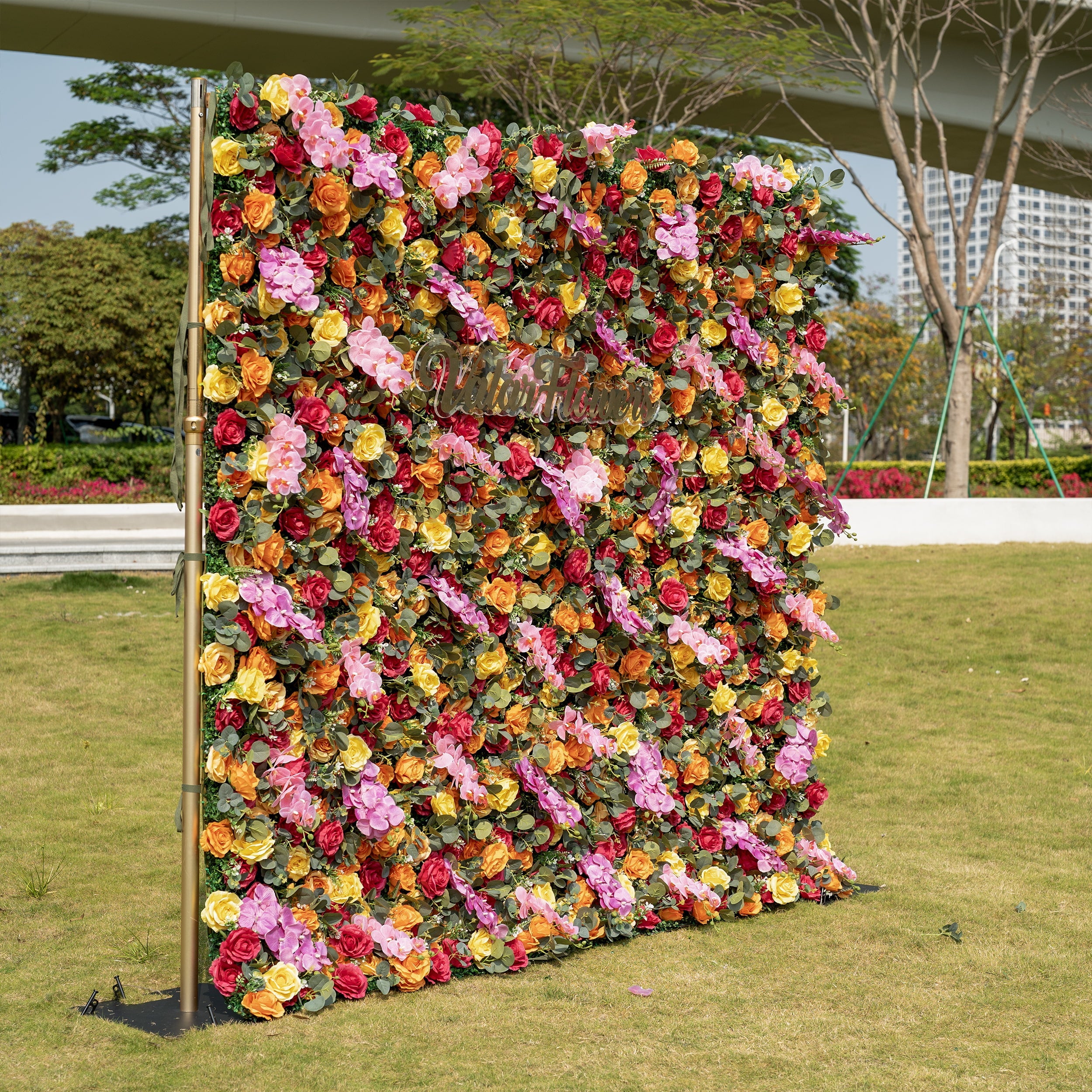 ValarFlowers Red Orange Yellow Artificial Flower Wall Backdrop for Wedding & Event Decor VF-308