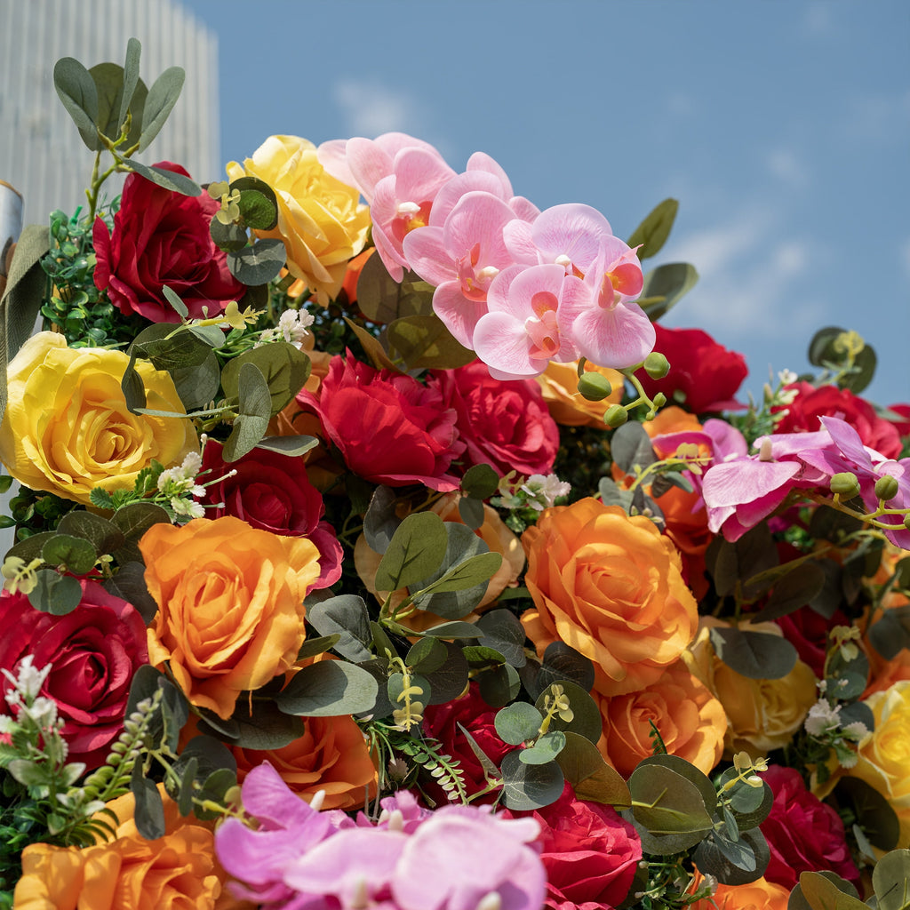 ValarFlowers Red Orange Yellow Artificial Flower Wall Backdrop for Wedding & Event Decor VF-308