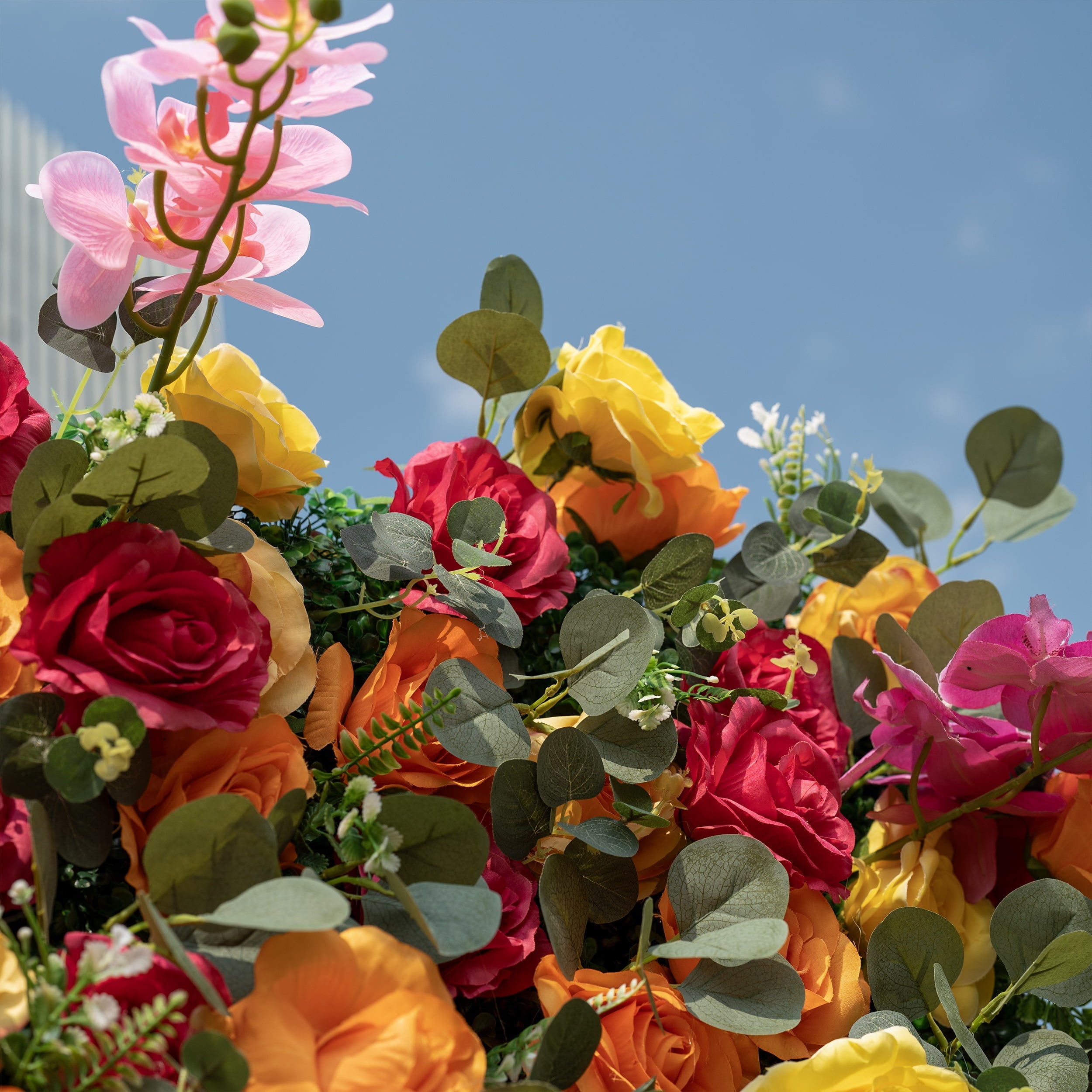 ValarFlowers Red Orange Yellow Artificial Flower Wall Backdrop for Wedding & Event Decor VF-308