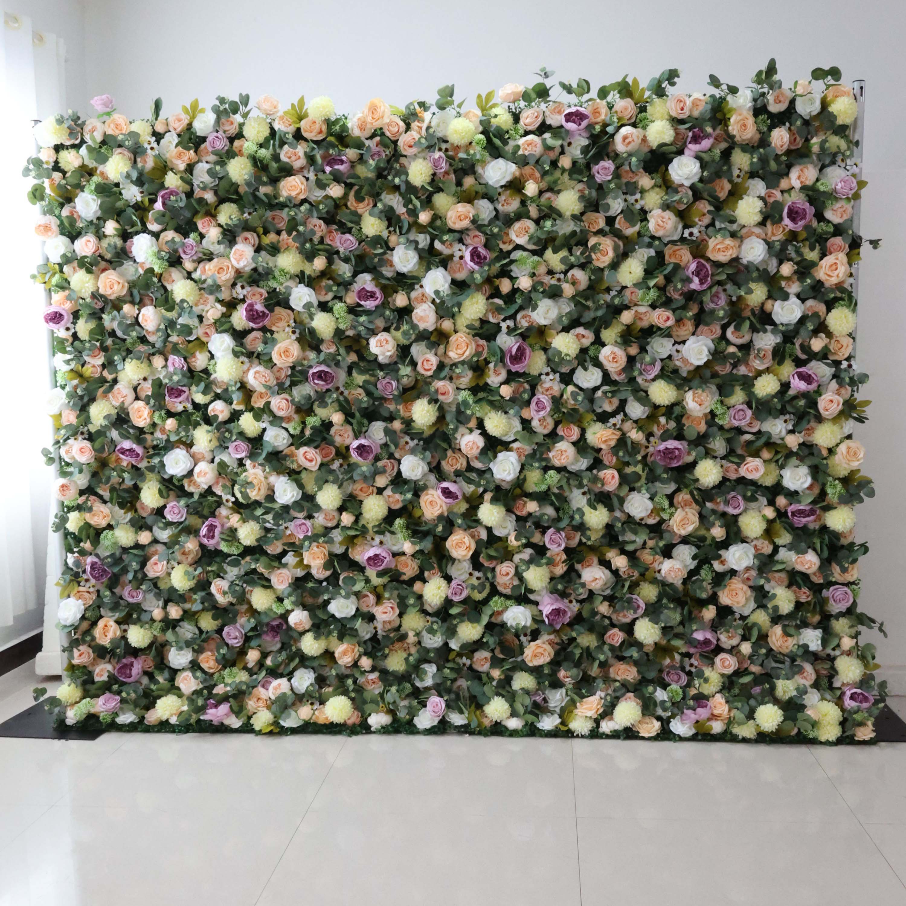 Valar Flowers Dark Sea Green and Leaves, punctuated by dark purple roses Artificial Flower Wedding Event Wall-VF-299