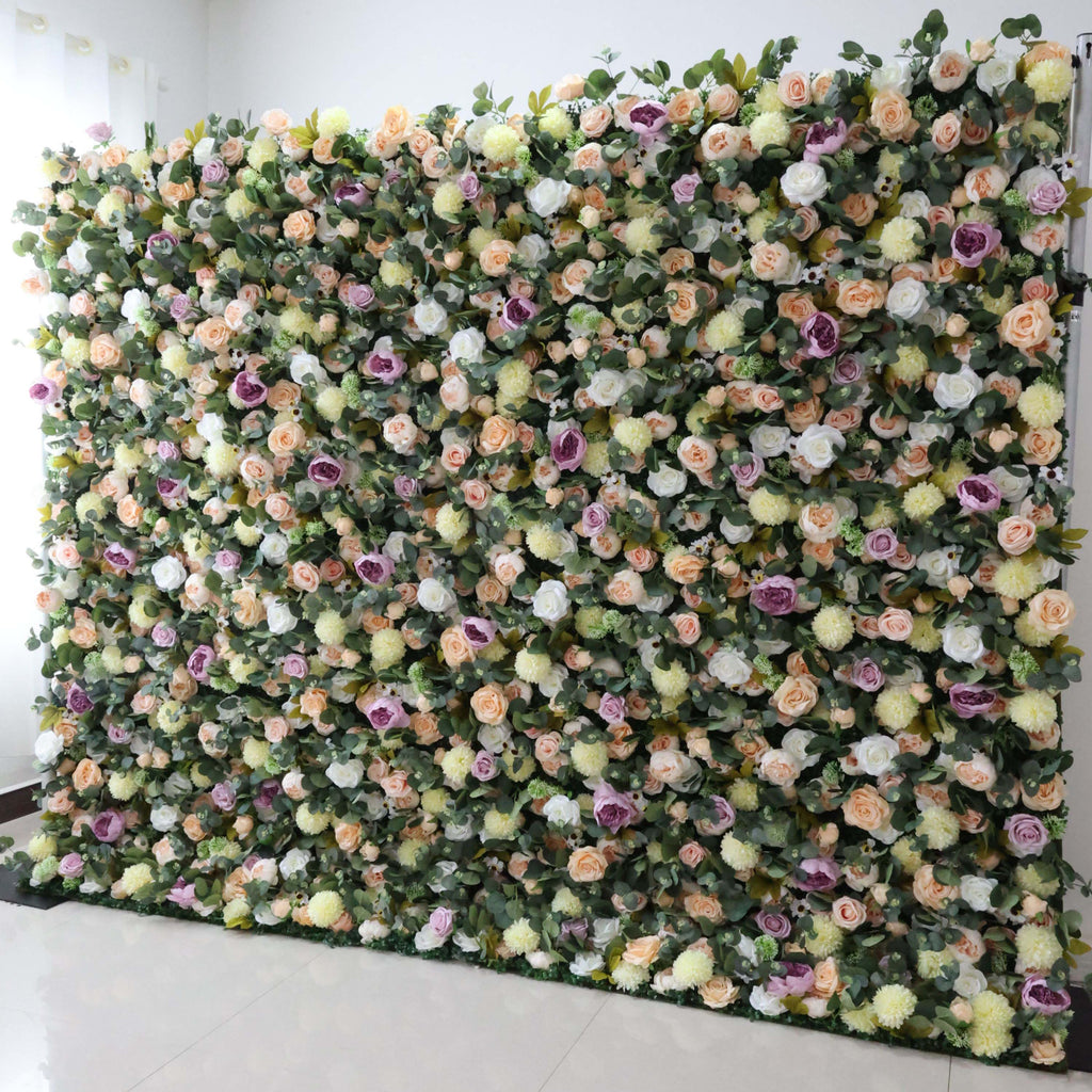 Valar Flowers Dark Sea Green and Leaves, punctuated by dark purple roses Artificial Flower Wedding Event Wall-VF-299