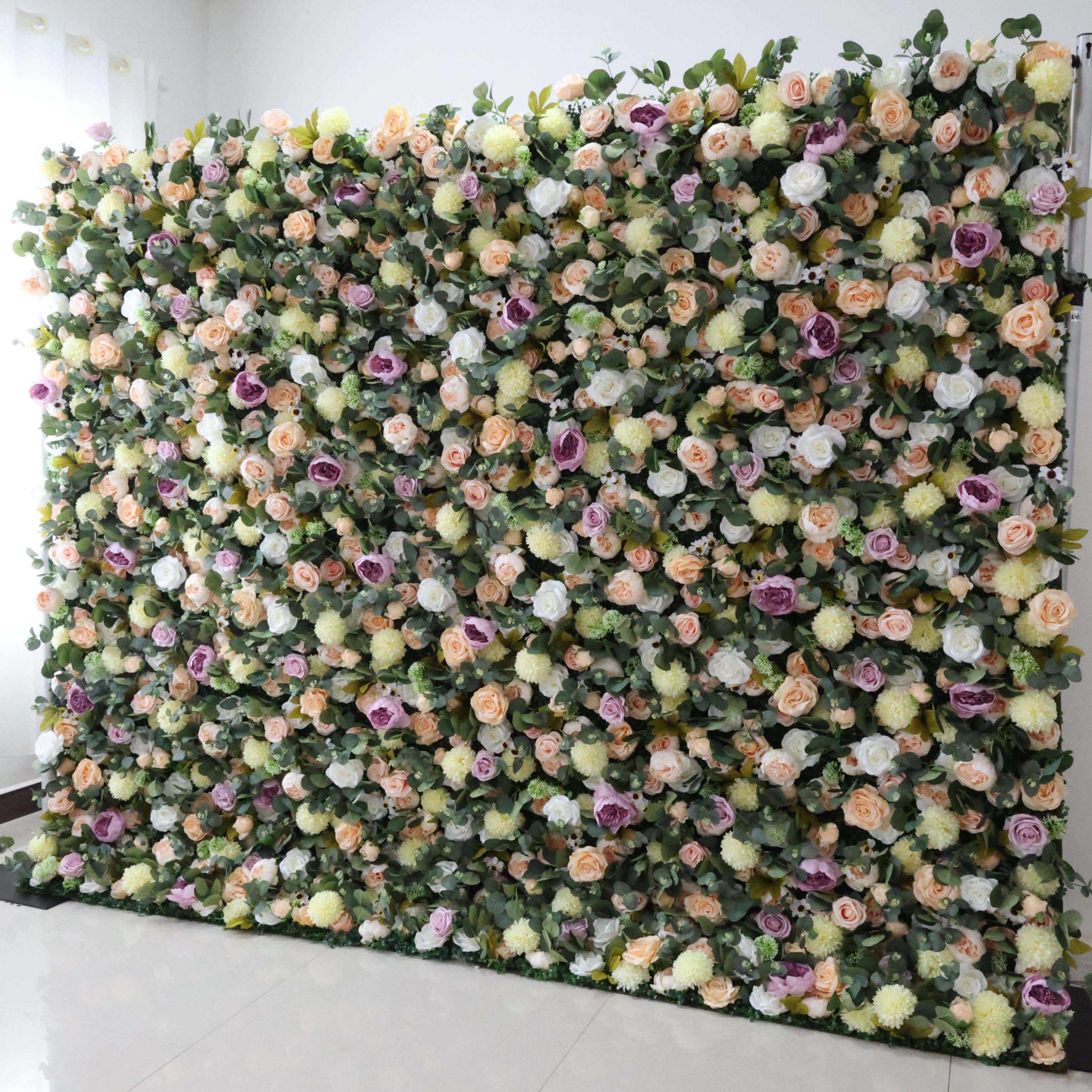 Valar Flowers Dark Sea Green and Leaves, punctuated by dark purple roses Artificial Flower Wedding Event Wall-VF-299