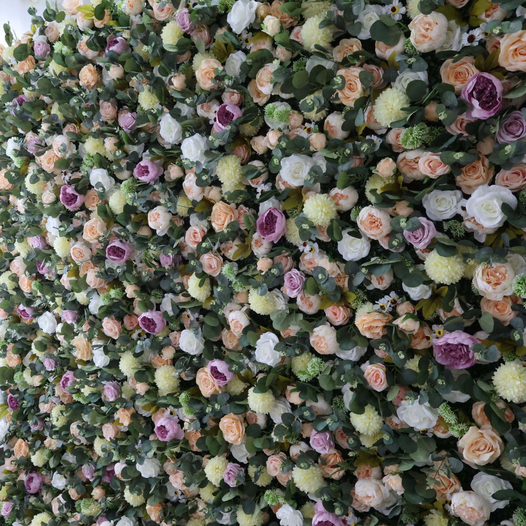 Valar Flowers Dark Sea Green and Leaves, punctuated by dark purple roses Artificial Flower Wedding Event Wall-VF-299