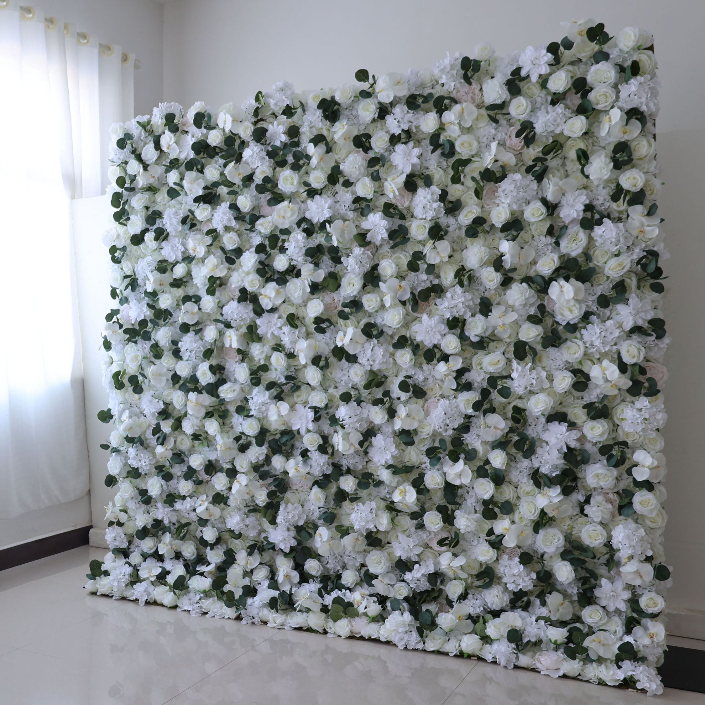 ValarFlowers White Rose Orchid Hydrangea Artificial Flower Wall Backdrop for Wedding & Event Decor VF-379