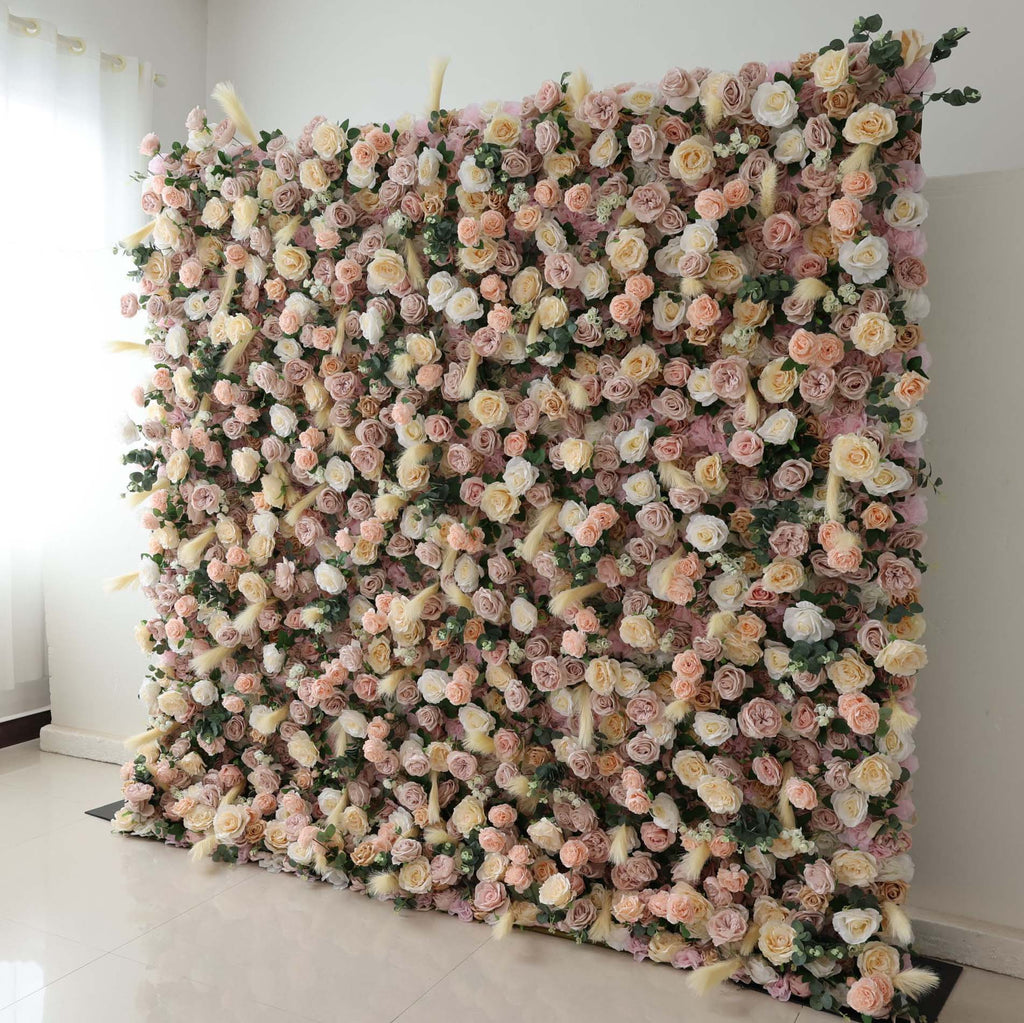 ValarFlowers Blush Pink White Artificial Flower Wall Backdrop for Wedding & Event Decor VF-302