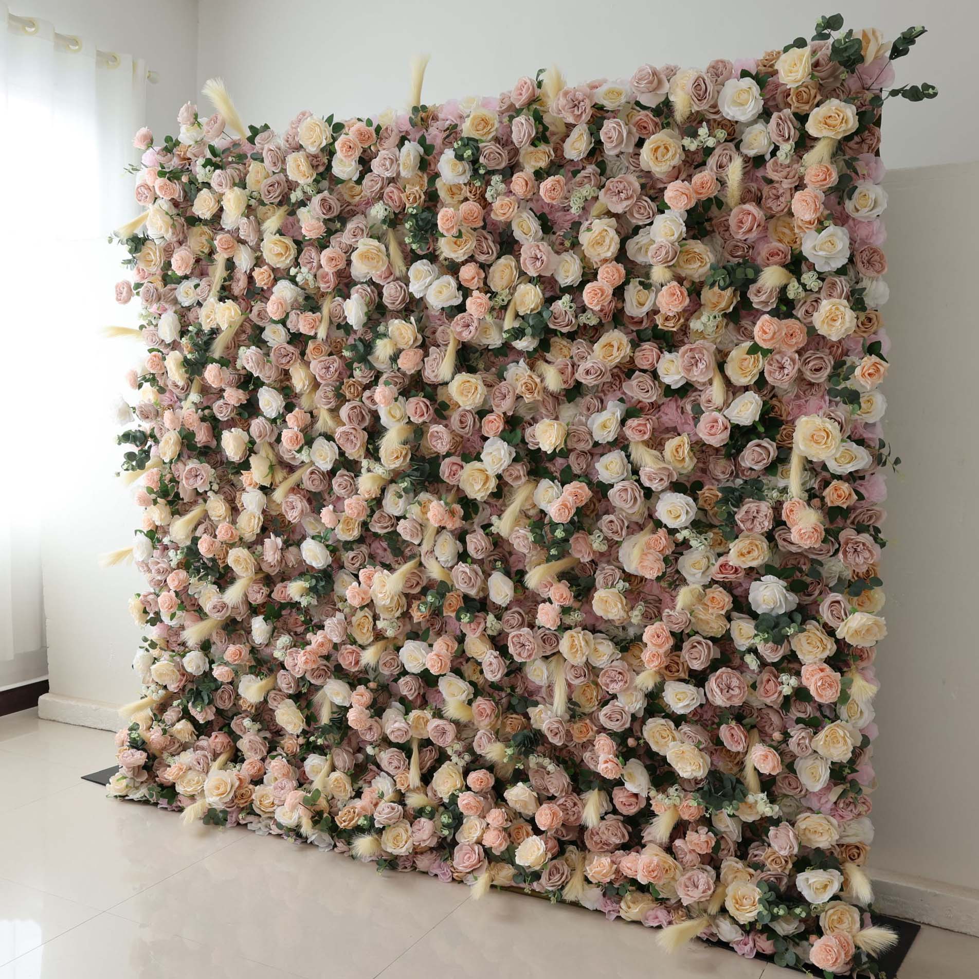 ValarFlowers Blush Pink White Artificial Flower Wall Backdrop for Wedding & Event Decor VF-302