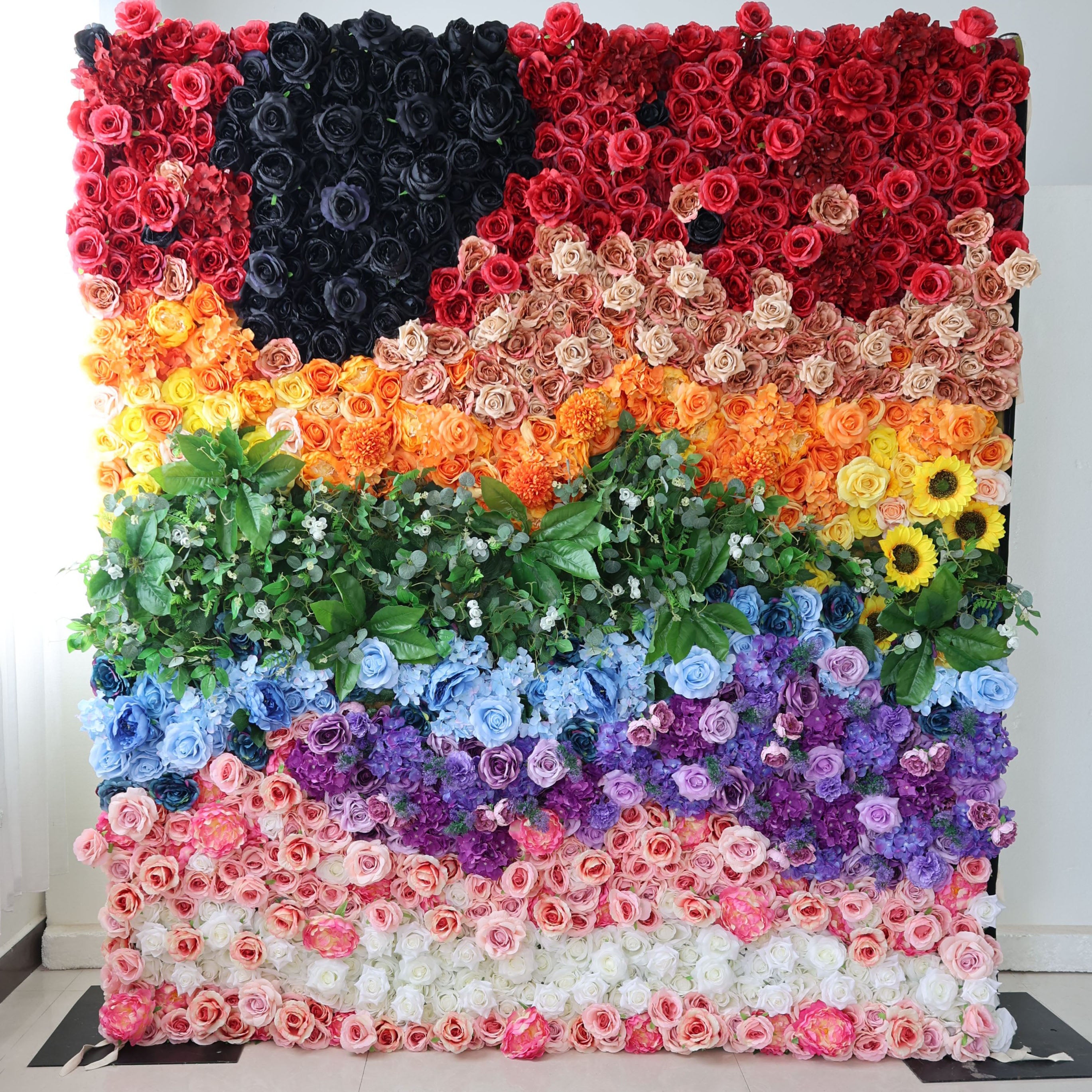 ValarFlowers Red Peach Yellow Artificial Flower Wall Backdrop for Wedding & Event Decor VF-530