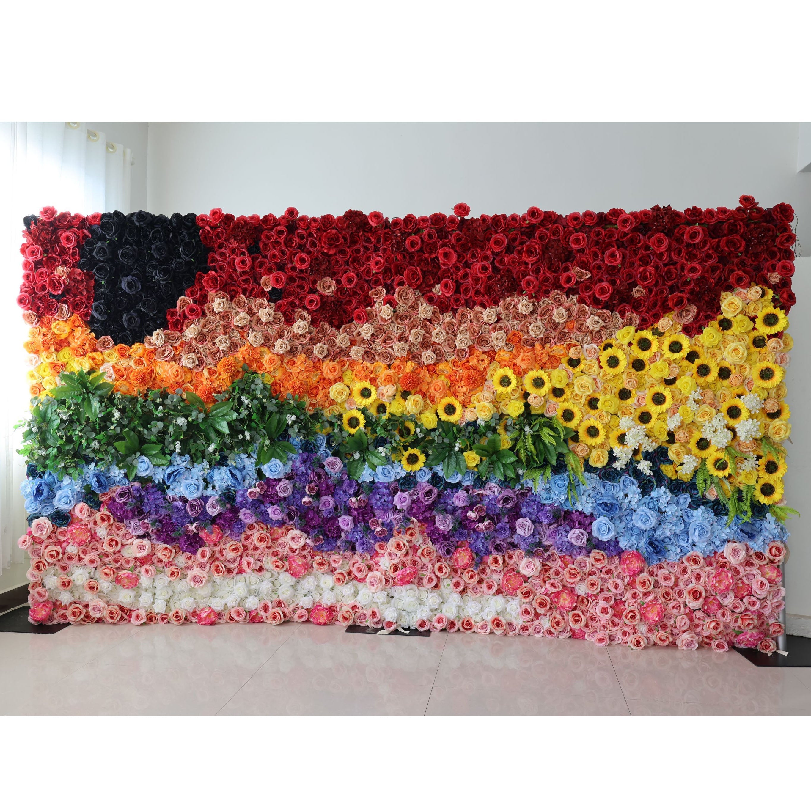 ValarFlowers Red Peach Yellow Artificial Flower Wall Backdrop for Wedding & Event Decor VF-530