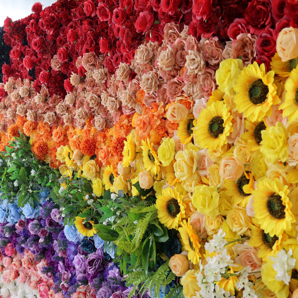 ValarFlowers Red Peach Yellow Artificial Flower Wall Backdrop for Wedding & Event Decor VF-530