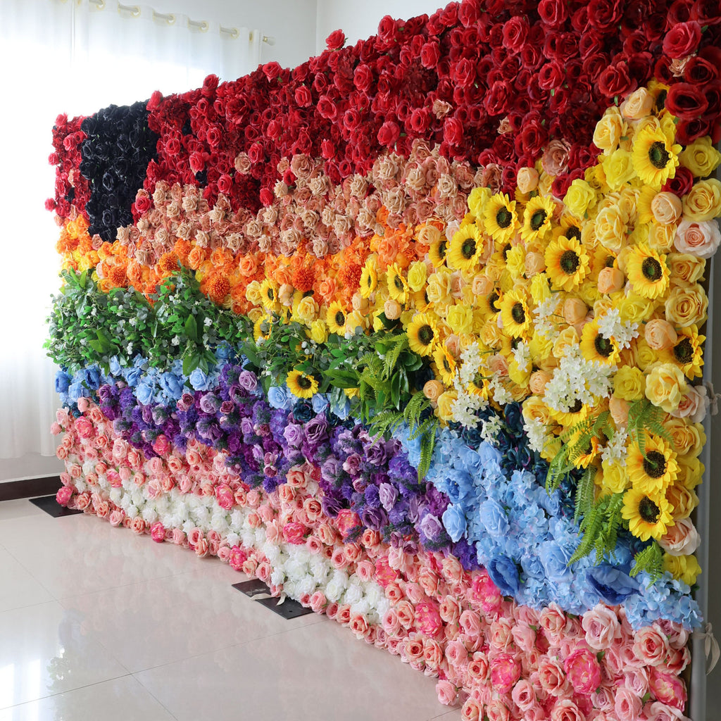 ValarFlowers Red Peach Yellow Artificial Flower Wall Backdrop for Wedding & Event Decor VF-530