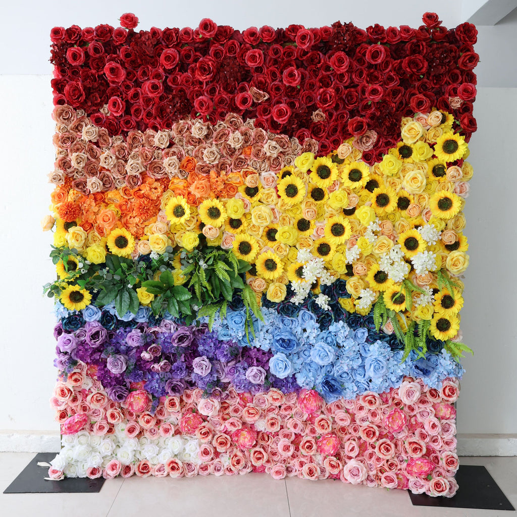 ValarFlowers Red Peach Yellow Artificial Flower Wall Backdrop for Wedding & Event Decor VF-530