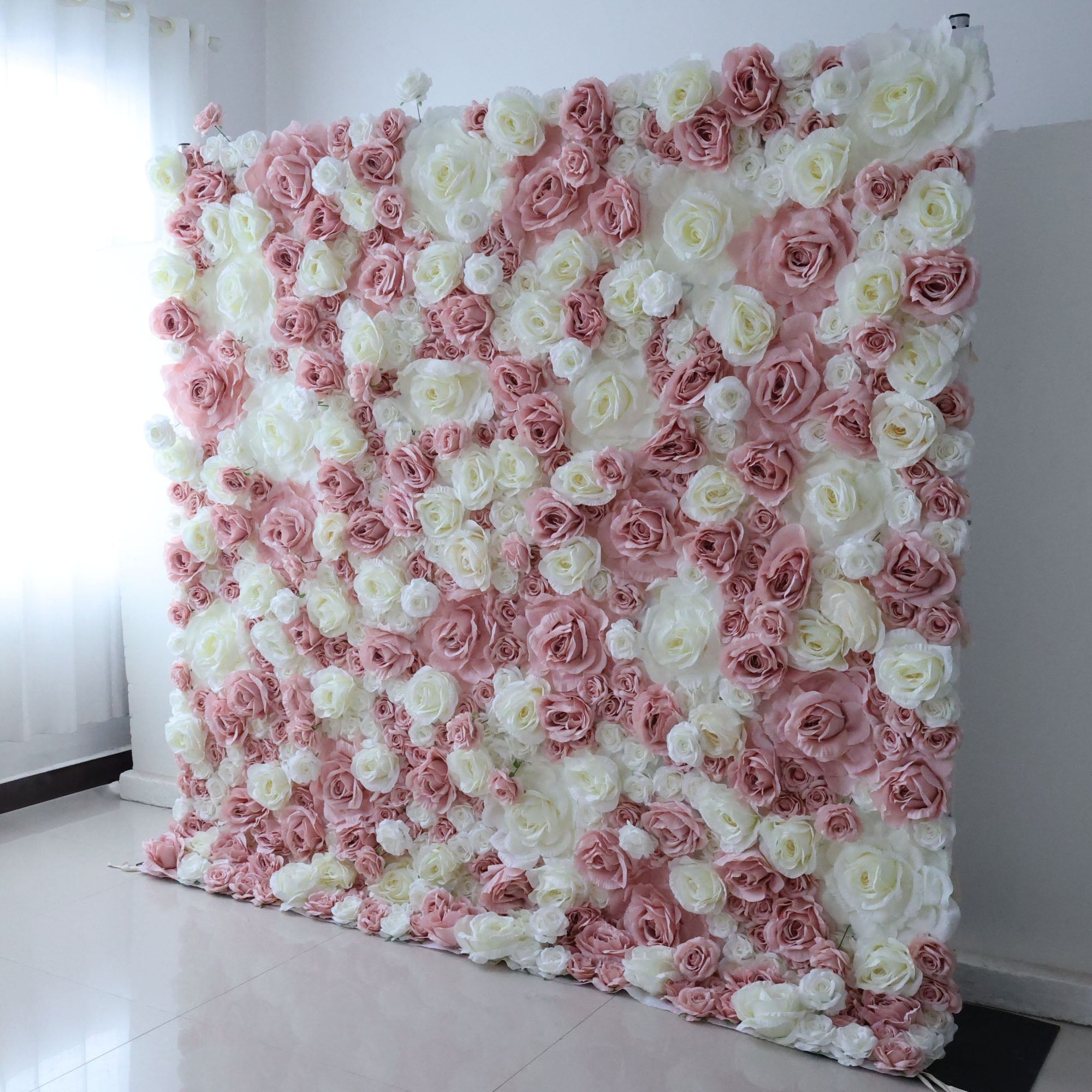 ValarFlowers Blush Pink Ivory Artificial Flower Wall Backdrop for Wedding & Event Decor VF-315