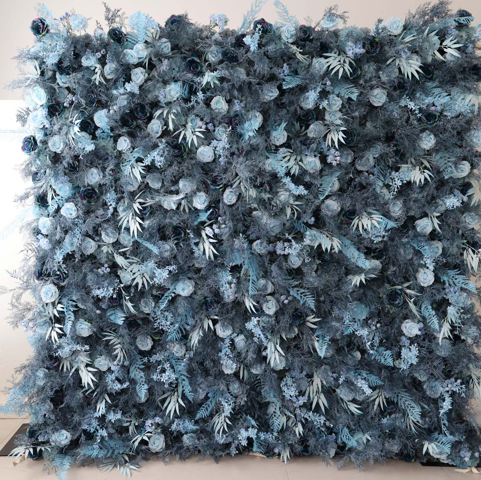 ValarFlowers Navy And Dusty Blue Rose Artificial Flower Wall Backdrop for Wedding & Event Decor VF-293