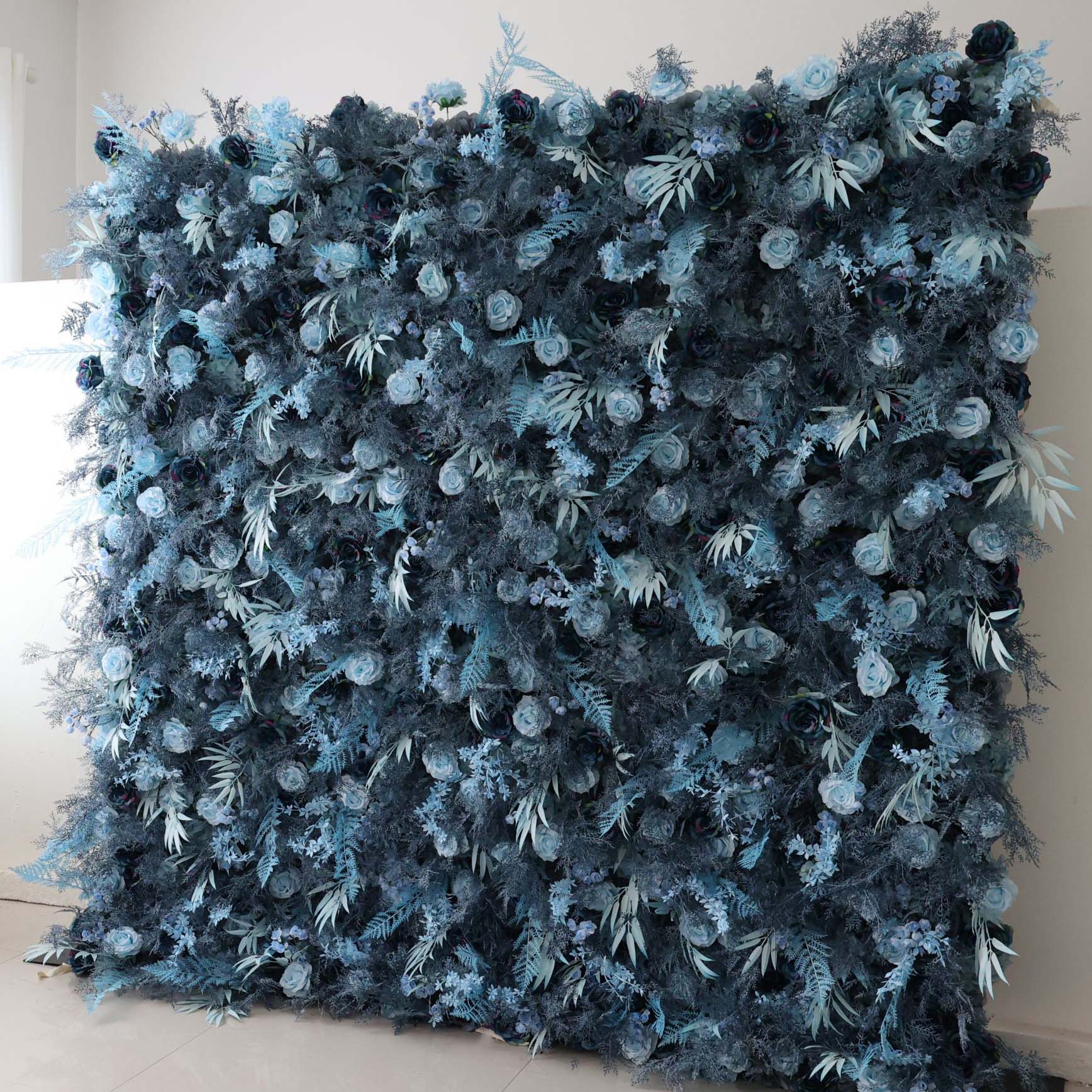 ValarFlowers Navy And Dusty Blue Rose Artificial Flower Wall Backdrop for Wedding & Event Decor VF-293