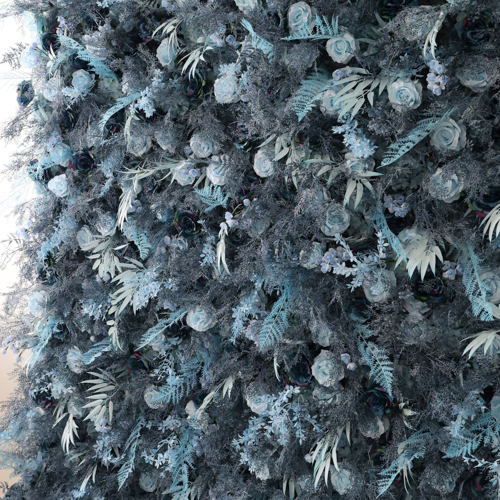 ValarFlowers Navy And Dusty Blue Rose Artificial Flower Wall Backdrop for Wedding & Event Decor VF-293