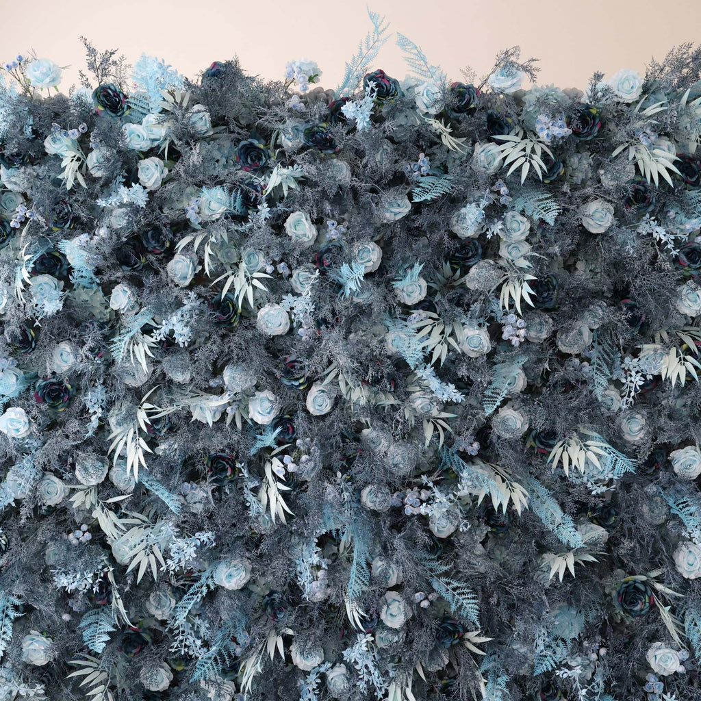 ValarFlowers Navy And Dusty Blue Rose Artificial Flower Wall Backdrop for Wedding & Event Decor VF-293