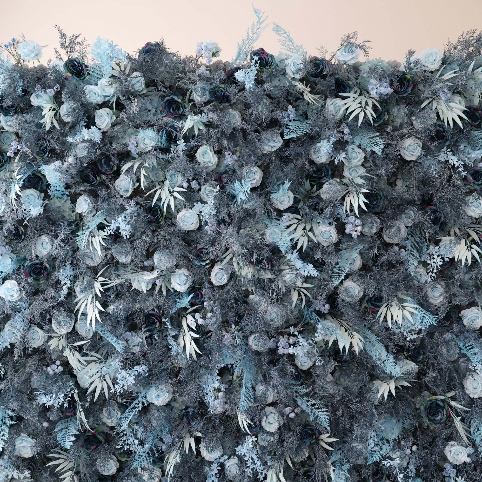 ValarFlowers Navy And Dusty Blue Rose Artificial Flower Wall Backdrop for Wedding & Event Decor VF-293