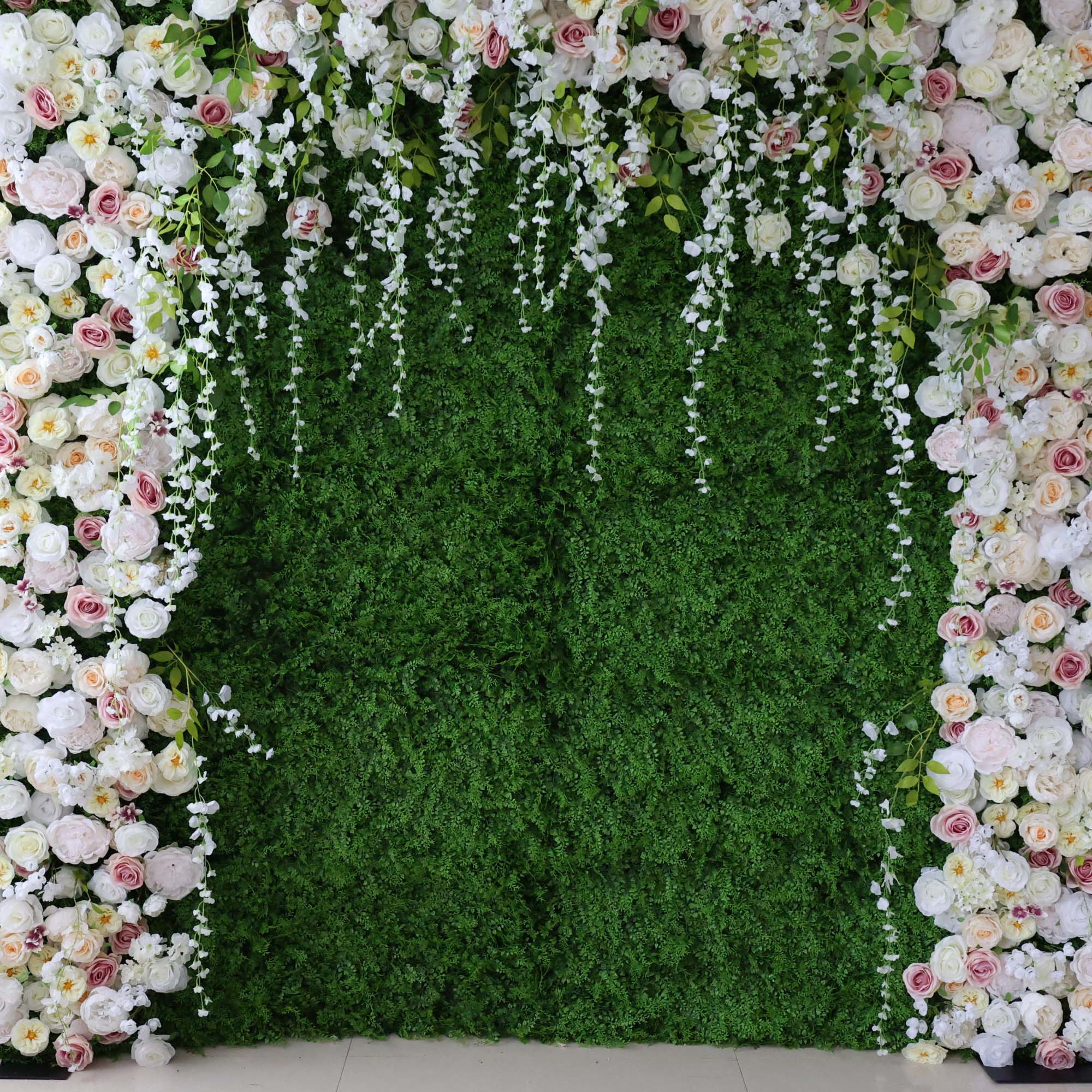 ValarFlowers White Pink Rose Artificial Flower Wall Backdrop for Wedding & Event Decor VF-294