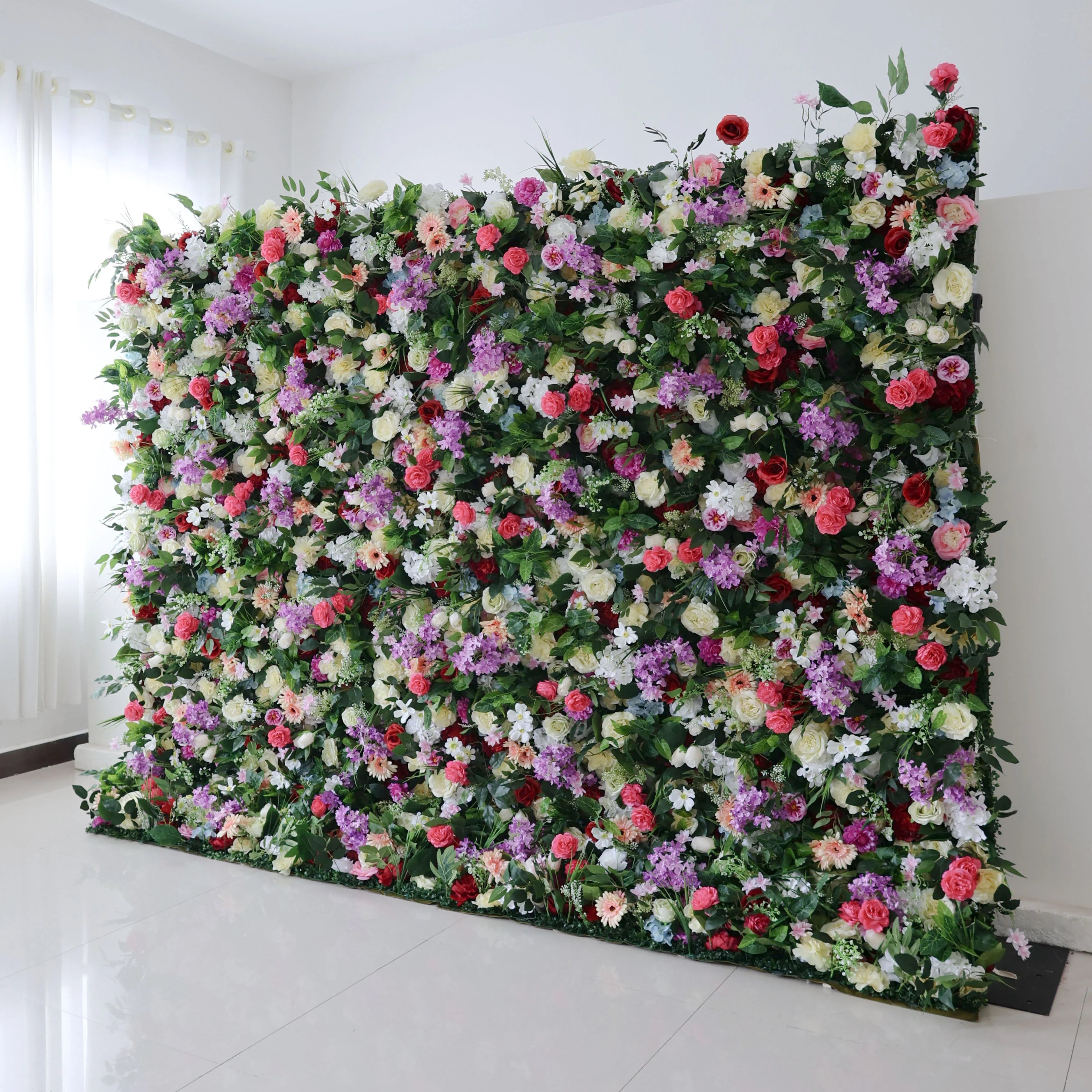 ValarFlowers Green Red Pink Artificial Flower Wall Backdrop for Wedding & Event Decor VF-370