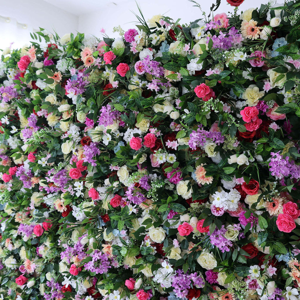 ValarFlowers Green Red Pink Artificial Flower Wall Backdrop for Wedding & Event Decor VF-370