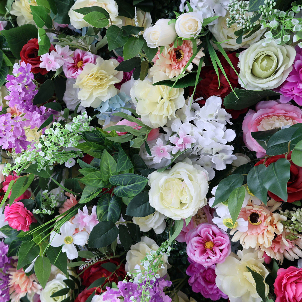 ValarFlowers Green Red Pink Artificial Flower Wall Backdrop for Wedding & Event Decor VF-370