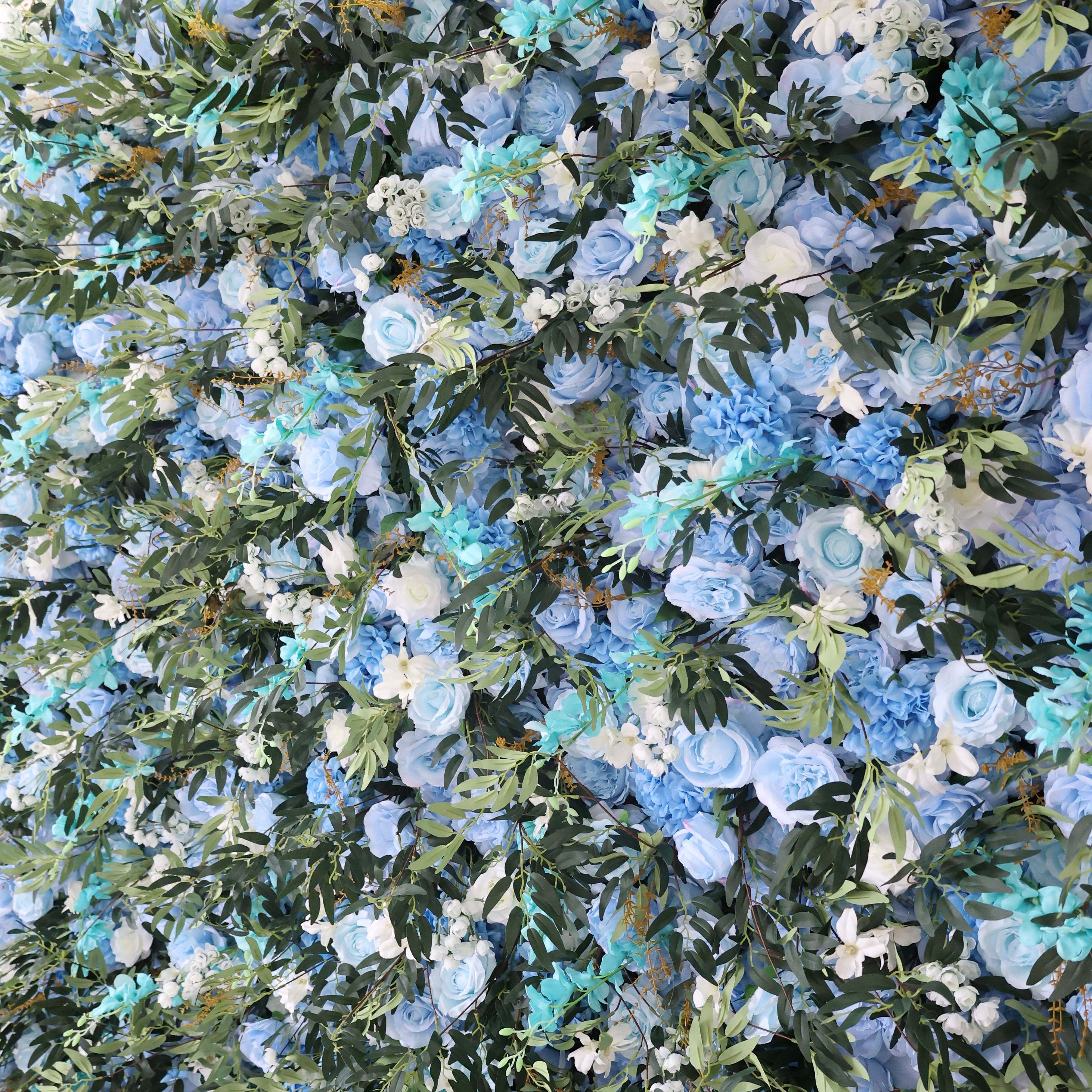 ValarFlowers Green Blue Greenery Artificial Flower Wall Backdrop for Wedding & Event Decor VF-389