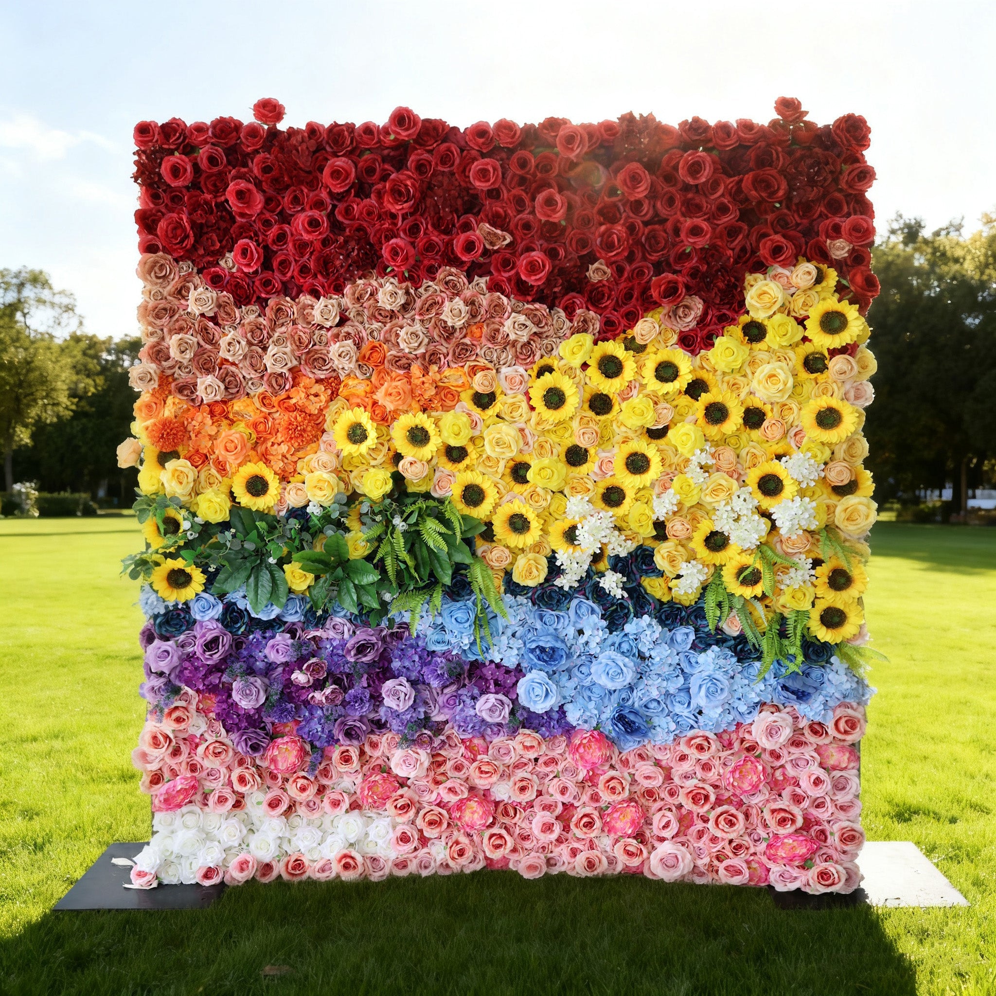 ValarFlowers Red Peach Yellow Artificial Flower Wall Backdrop for Wedding & Event Decor VF-530