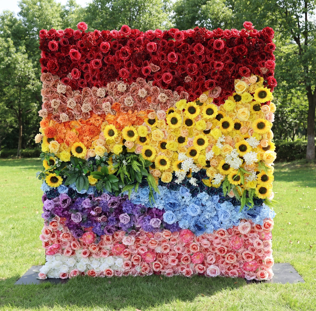 ValarFlowers Red Peach Yellow Artificial Flower Wall Backdrop for Wedding & Event Decor VF-530