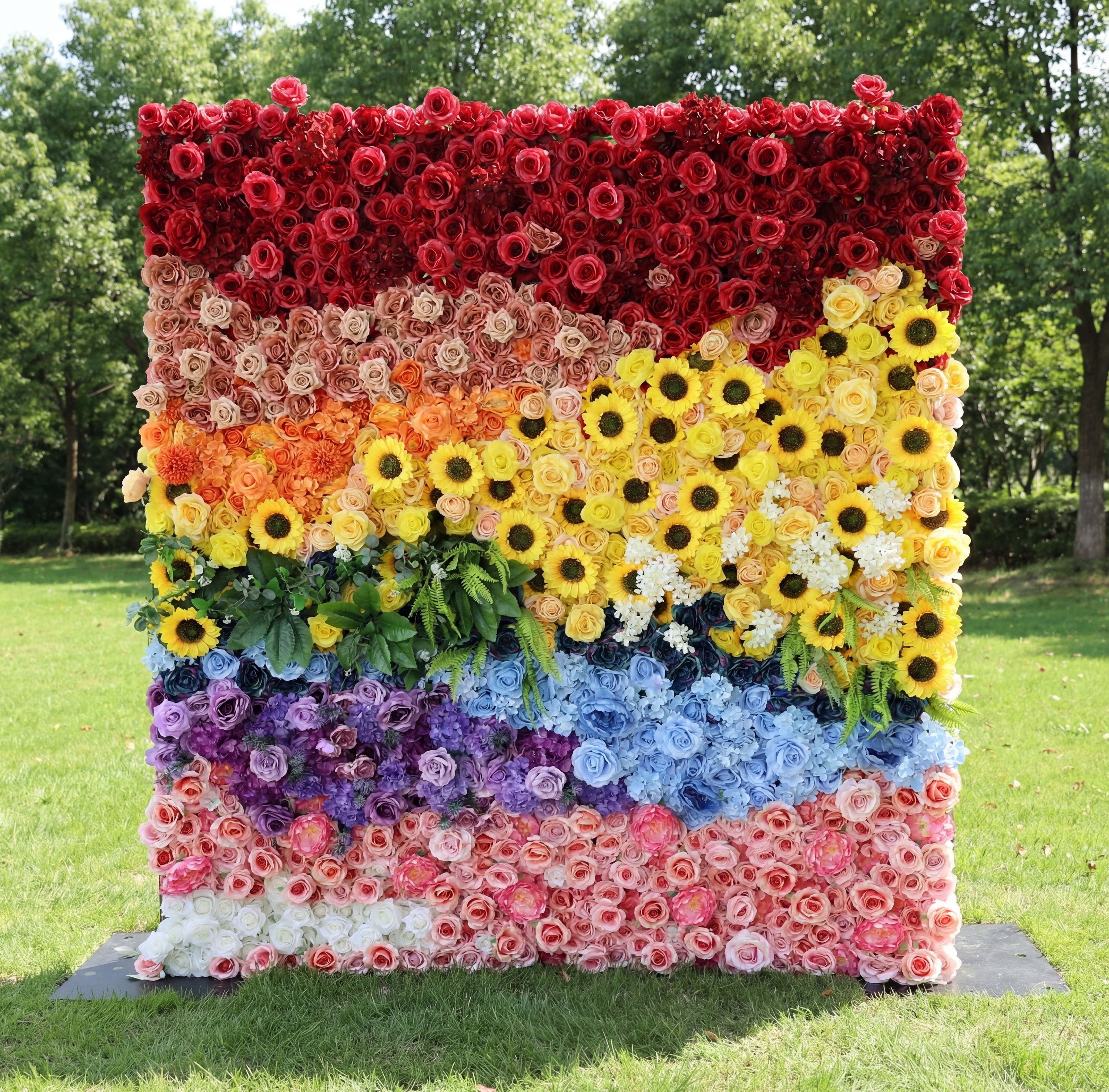ValarFlowers Red Peach Yellow Artificial Flower Wall Backdrop for Wedding & Event Decor VF-530