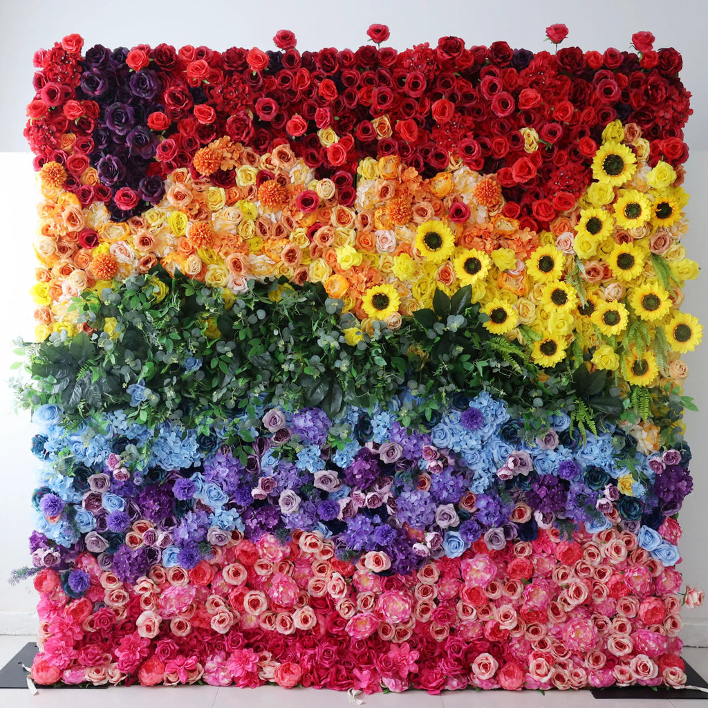 ValarFlowers Red Peach Yellow Artificial Flower Wall Backdrop for Wedding & Event Decor VF-530