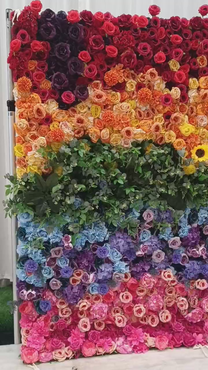 ValarFlowers Red Peach Yellow Artificial Flower Wall Backdrop for Wedding & Event Decor VF-530